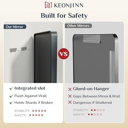 Keonjinn 48 x 24 Inch Black Bathroom Mirror, Tempered Glass Vanity Mirror