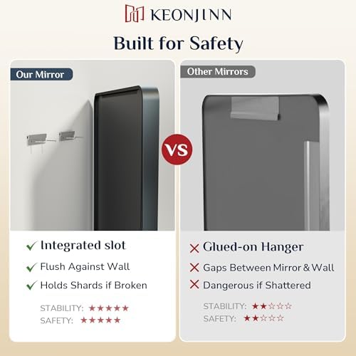 Keonjinn 24 x 32 Inch Black Bathroom Mirrors for Over Sink, Tempered Glass