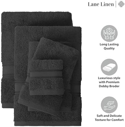 LANE LINEN Large Bath Towel Set Absorbent Quick Dry 100% Cotton - Black