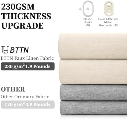 BTTN 60x72 Linen Textured Waterproof Fabric Shower Curtain, Beige/Cream