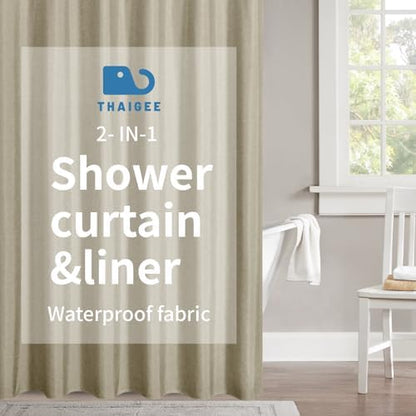 Extra Long Fabric Shower Curtain with Waterproof Layer,72x84,Khaki