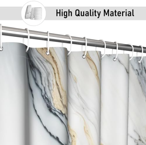 White Marble Shower Curtain Modern Abstract Luxury Gold Ink Texture Gray Ombre Watercolor Bathroom Curtain Set with Hooks Soft and Lightweight Waterproof Fabric Machine Washable 48" Wx72 L