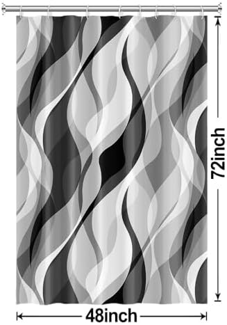 Grey Striped Stall Shower Curtain with Hooks, 48x72 Inch