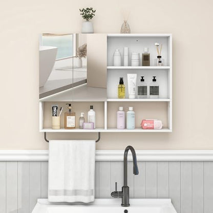 Bathroom Wall Cabinet, Medicine Cabinet with Mirror, White