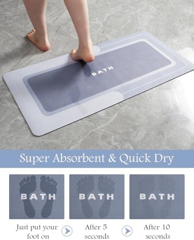 MontVoo-Bath Mat Rug Long Non Slip Super Absorbent Bathroom Runner Stain Resistant Quick Dry Thin Bathroom Mat Fit Under Door-24"x70",Blue