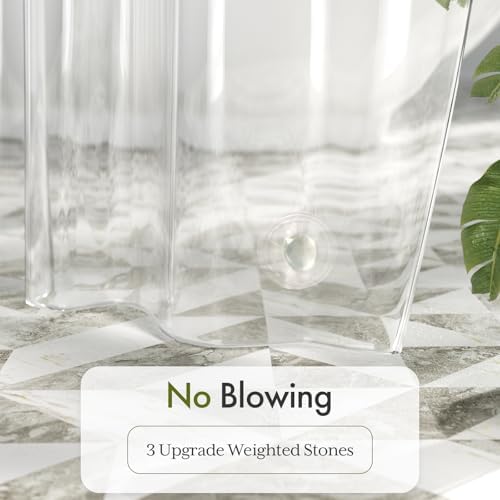 Bathway Shower Curtain Liner Plastic, Heavy Duty Clear Shower Curtain Liner Long 72x78 PEVA Waterproof Shower Curtain Liner for Bathroom with 3 Big Stones and 12 Rustproof Metal Grommets