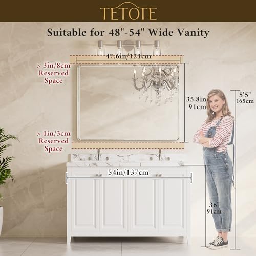 TETOTE Brushed Nickel Wall Mirror 48 x 36 Beveled Edge Tempered Glass, Rounded Corner Rectangle Framed Mirror for Modern Bathroom, Living Room, Bedroom, Entryway