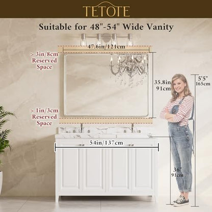TETOTE Brushed Nickel Wall Mirror 48 x 36 Beveled Edge Tempered Glass, Rounded Corner Rectangle Framed Mirror for Modern Bathroom, Living Room, Bedroom, Entryway