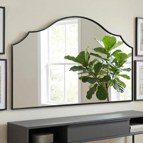 Besdomus Black Scalloped Wall Mirror: 47"x31" Large Wooden Fireplace Mirror