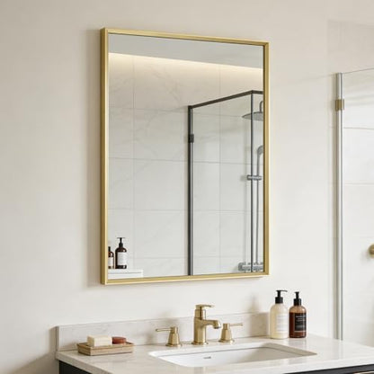 Bathroom Mirror for Wall, 30x20 Inch Framed Vanity Mirror Brushed Gold