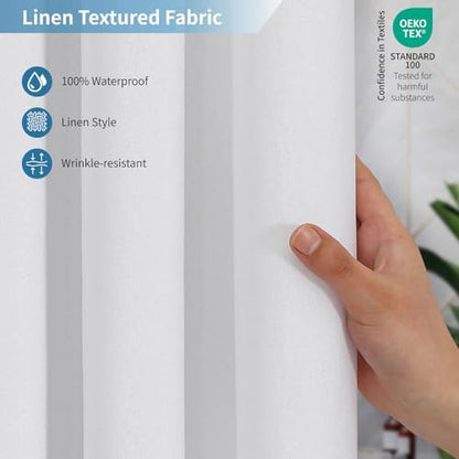 Extra Long Fabric Shower Curtain,No Liner Needed,72"x96",White