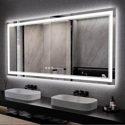 Big Bathroom Mirror, 84x40 Inch Gradient Front and Backlit Lighted Mirror, 3 Colors Dimmable CRI>90 Double Lights, IP54 Enhanced Anti-Fog, Wall Mount LED Vanity Mirror
