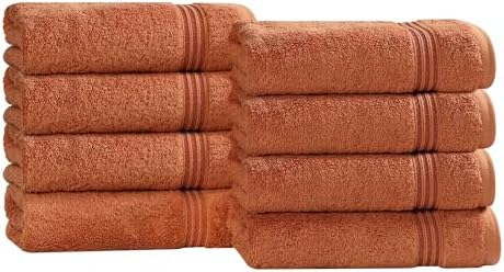 Superior Egyptian Cotton Hand Towel Set, Small Towels for Home Bathroom, Master, Guest Bath, Decor Essentials, Quick Dry, Absorbent, Kitchen, Spa, Hotel, Resort, Adult, Kids, Set of 8, Caramel Brown