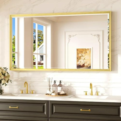 Keonjinn 55" x 30" Gold Bathroom Mirror, Beveled Edge HD Tempered Glass