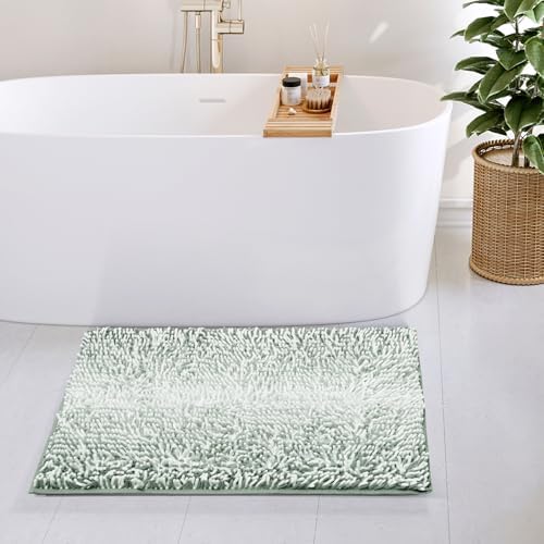 Hearth & Harbor Bathroom Rugs, Chenille Bath Mat - Machine Washable Bath Mats for Bathroom Non-Slip Backing Rubber, Quick Dry Bathroom Mat, 20 x 32 - Ombre Green