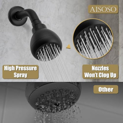 AISOSO Fixed Shower Head High Pressure 2PCS 3 Inch Showerhead Matte Black