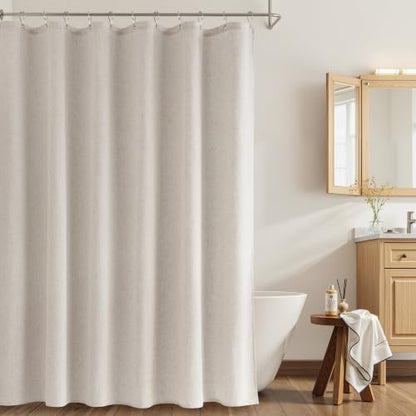 Naturoom Linen Shower Curtain 80 Inch Long for Bathroom Mousse White