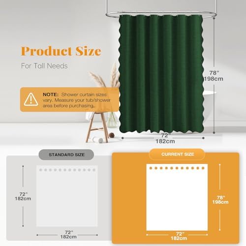 BTTN 72x78 Boho Scalloped Linen Textured Cloth Shower Curtain Set, Emerald