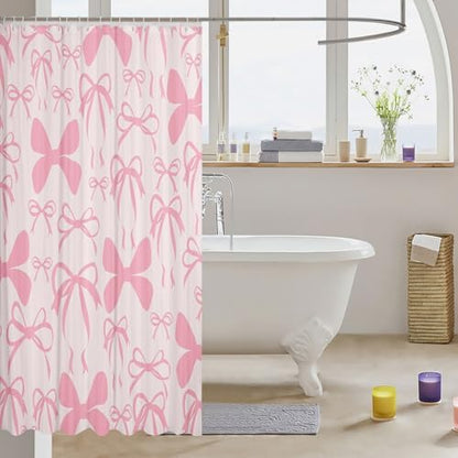 jejeloiu Cute Bowknot Shower Curtain for Bathroom Decor 72"x78" Light Pink Girls Bow Bath Curtain Kawaii Bathroom Accessories Waterproof Polyester Fabric for Stalls Bathtubs Princess Decor