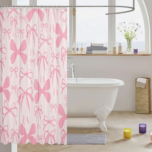 jejeloiu Cute Bowknot Shower Curtain for Bathroom Decor 72"x84" Light Pink Girls Bow Bath Curtain Kawaii Bathroom Accessories Waterproof Polyester Fabric for Stalls Bathtubs Princess Decor