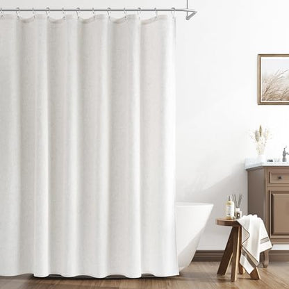 Naturoom Linen Shower Curtain 78 Inch Long for Bathroom Beige White 1 Panel