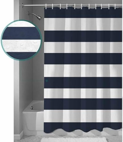 Shower Curtain Bathroom Set Navy Blue and White Stripe Waterproof Shower Curtains with Grommets Hooks Classic Texture Privacy Bath Curtain for Bathtub Decor 72x72in