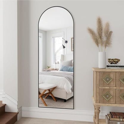 Dewfig Arched Full Length Mirror, 58"X18" Large Full Body Mirror, Black