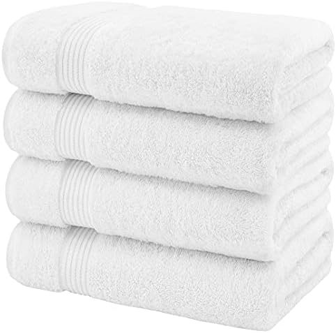 American Veteran Towel, 100% Cotton Turkish Bath Towels for Bathroom 4 Pack, 27x54 Extra Large Premium Soft Drying Bathroom Towels, White