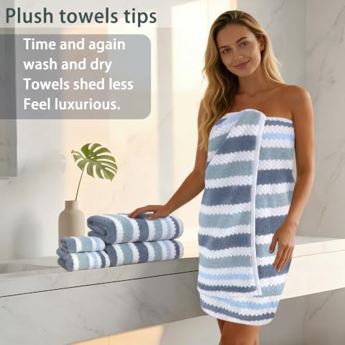 VOOVA & MOVAS Waffle 3PC Towel Set, Cotton, Blue Gray White