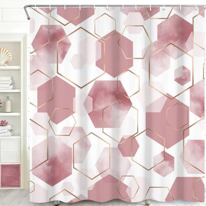 deFouliao Pink Modern Shower Curtain Geometric Grid Art Abstract Waterproof Bathroom Curtain for Bathtub Home Hotel Decor, Washable with Hooks, 72x78 Inch