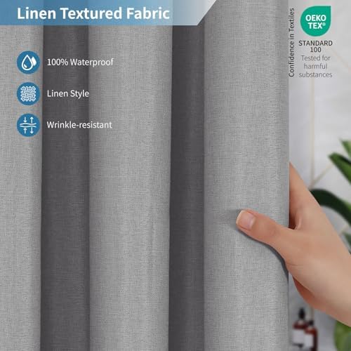 Extra Long Fabric Shower Curtain with Waterproof Layer,72x84,Grey