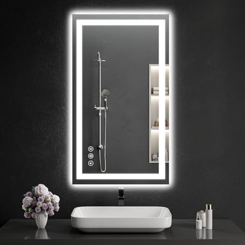 24"x42" Lighted LED Bathroom Mirror with Lights,Dimmable，Anti-Fog,Led Bathroom Vanity Mirror for Wall,Backlit + Front Lit,3 Colors,Memory Function,Shatter-Proof,Tempered Glass,Lighted Mirror