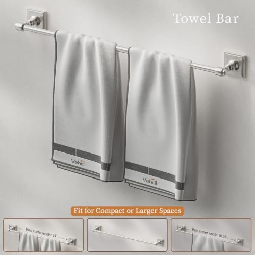 VEHCIL Brushed Nickel Bathroom Accessories Set, 5-Piece Bathroom Hardware Set, 24 Inch Towel Bar, SUS304 Stainless Steel, Towel Racks for Bathroom Wall Mounted Towel Ring Toilet Paper Holder Hooks