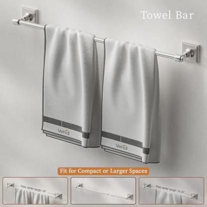 VEHCIL Brushed Nickel Bathroom Accessories Set, 5-Piece Bathroom Hardware Set, 24 Inch Towel Bar, SUS304 Stainless Steel, Towel Racks for Bathroom Wall Mounted Towel Ring Toilet Paper Holder Hooks