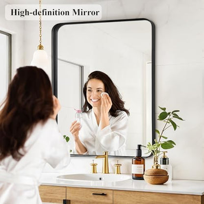 Black Bathroom Vanity Mirror Over Sink 36x30, Large Wall Rectangle Mirror