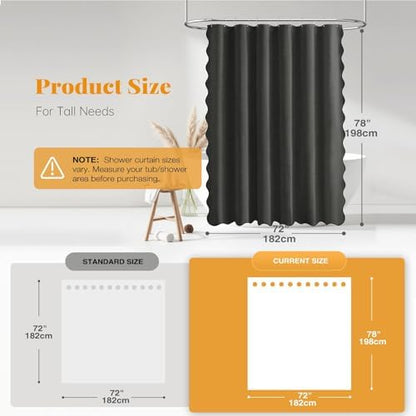 BTTN 72x78 Boho Scalloped Linen Textured Shower Curtain Set, Charcoal Grey