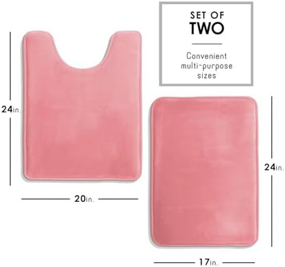 Clara Clark 2 Piece Bathroom Rugs, Velvet Memory Foam Bath Mat Set, Non-Slip Bath Rugs, Machine Wash, Dries Quickly, Ultra Soft Plush Bath Mats for Bathroom, 17 x 24 + Contour, Coral Pink