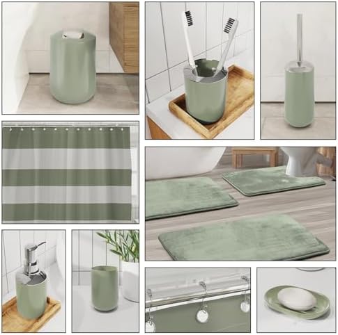 Clara Clark Bathroom Accessories Set - 28PC Bathroom Set with Adhesive Corner Shower Caddy Hanging, Bathroom Sets with Shower Curtain and Rugs, Sage Green Shower Curtain Set with Bathroom Trash Can