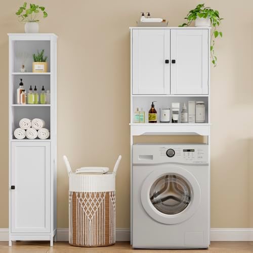 RRX Over The Toilet Storage Cabinet, Bathroom Above Organizer (Pure White)