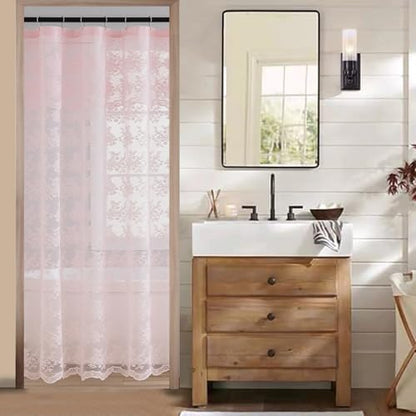 TUDECO Pink Lace 36 x 72 Shower Curtain with Attached Valance