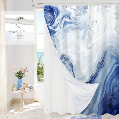 3 in 1 Grey Marble Shower Curtain Set with PEVA Liner & 12 Hooks, 72 x 78