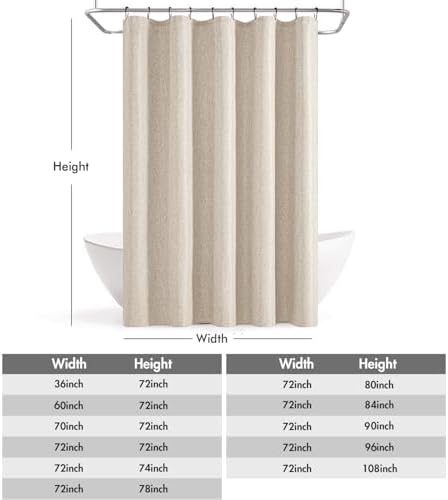 ANRODUO Cream Beige Linen Textured Fabric Shower Curtain Set - W60xL72