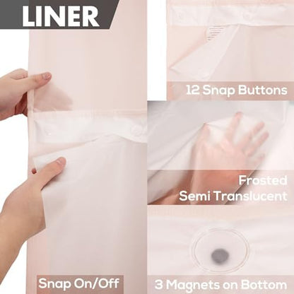 River Dream No Hook Shower Curtain with Snap-in Liner Set, Pink, 71x74