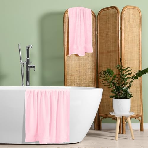 Belizzi Home Cotton 2 Pack Oversized Bath Towel Set 28x55 inches, Large Bath Towels, Ultra Absorbant Compact Quickdry & Lightweight Towel, Ideal for Gym Travel Camp Pool - Pink