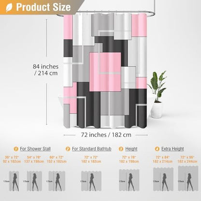 BTTN 72 x 84 Tall Modern Geometric Waterproof Fabric Shower Curtain, Pink