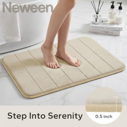 Neween Bathroom Rugs Set 3 Piece, Absorbent Memory Foam Bath Mat, Beige