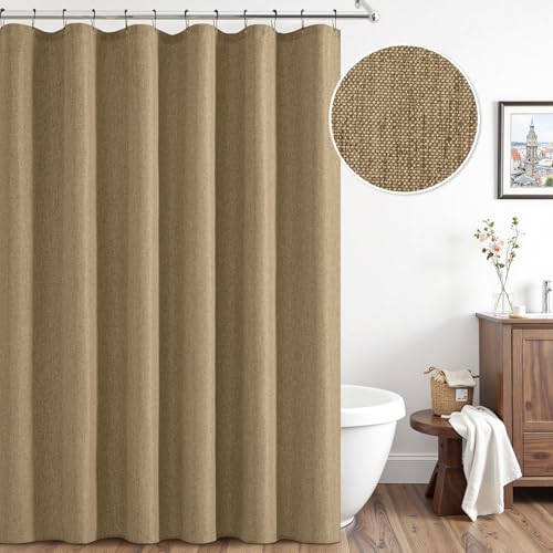 ANRODUO Khaki Linen Textured Fabric Shower Curtain Set - W72xL84