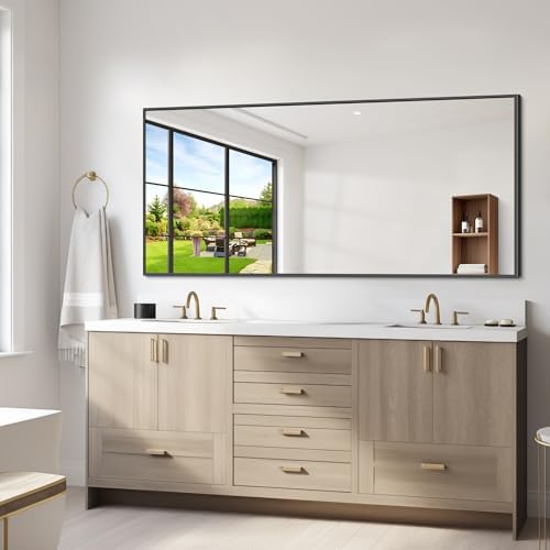 DESBING Black Bathroom Mirror for Wall, 72x36 Inch Rectangle Mirrors with Metal Frame, Modern Vanity Wall Mirror Decor for Entryway Hangs, Bathroom Living Room Horizontal or Vertical