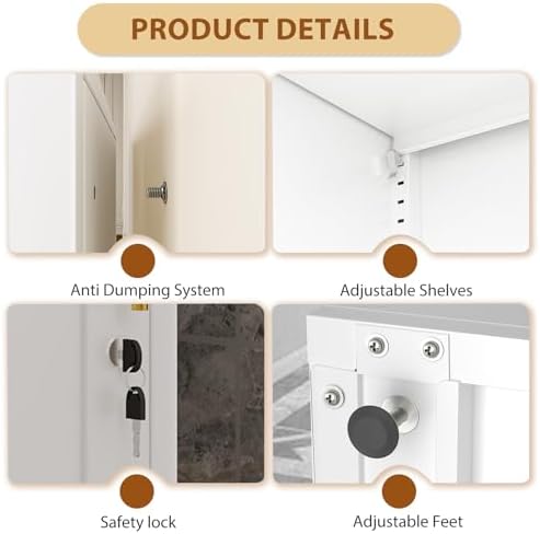 Tall Metal Narrow Bathroom Storage Locker Cabinet 67" H,White Kitchen Pantry Cabinets with 4 Adjustable Shelves and 2 Lockable Doors,File Cabinet Organizer for Kitchen Home Office Living Dining Room