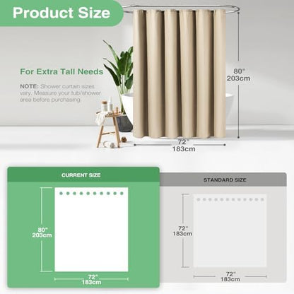 Dynamene Long Waffle Shower Curtain 256 GSM Heavy Fabric 72x80 Beige/Khaki
